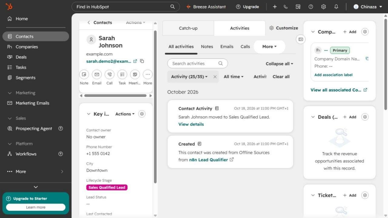 Real Estate AI Lead Qualifier: Sarah created in HubSpot as a Sales Qualified Lead